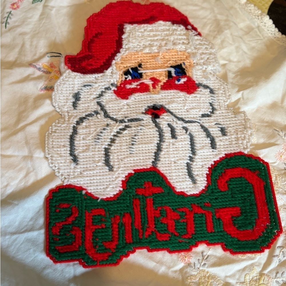 Vintage Festive Santa Cross Stitch Decor - Picture 3 of 5
